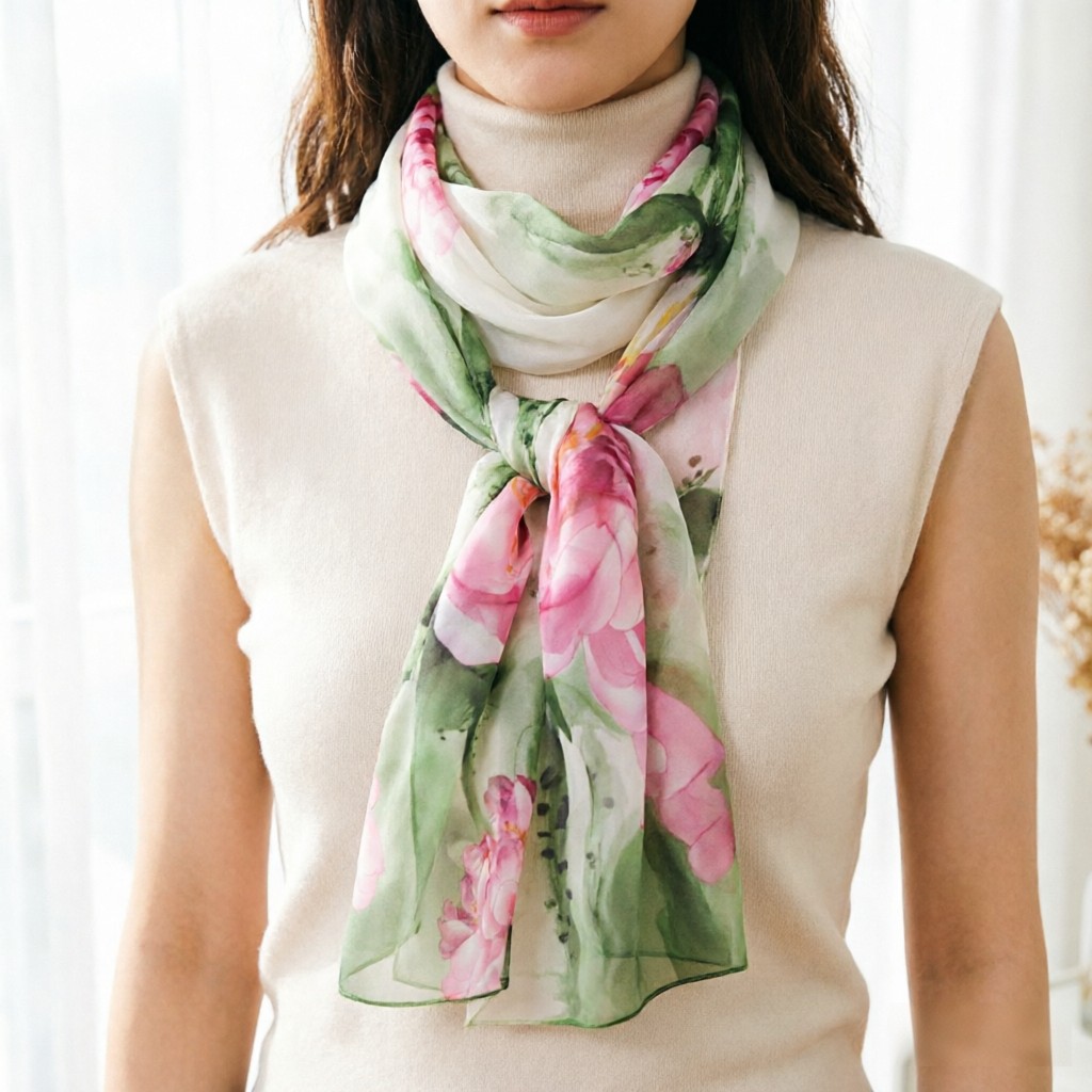 Face Scarf Mask - Pañuelo de gasa de loto acuarela